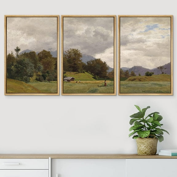 PixonSign Framed Wall Art Set Storm Cloud Pastoral Farm Field Nature Wilderness Modern Artwork Landscape Decor Abstract Fine Art Chic for Living Room, Bedroom, Office - 16"x24"x3 Panels Natural