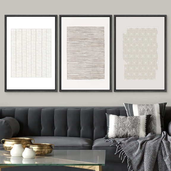 PixonSign Framed Wall Art Set Tan Geometric Pattern Landscape Canvas Print Abstract Cozy Neutral Boho Wall Decor Modern Art Nordic for Living Room, Bedroom, Office - 16"x24"x3 Black