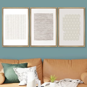 PixonSign Framed Wall Art Set Tan Geometric Pattern Landscape Canvas Print Abstract Cozy Neutral Boho Wall Decor Modern Art Nordic for Living Room, Bedroom, Office - 24"x36"x3 Natural
