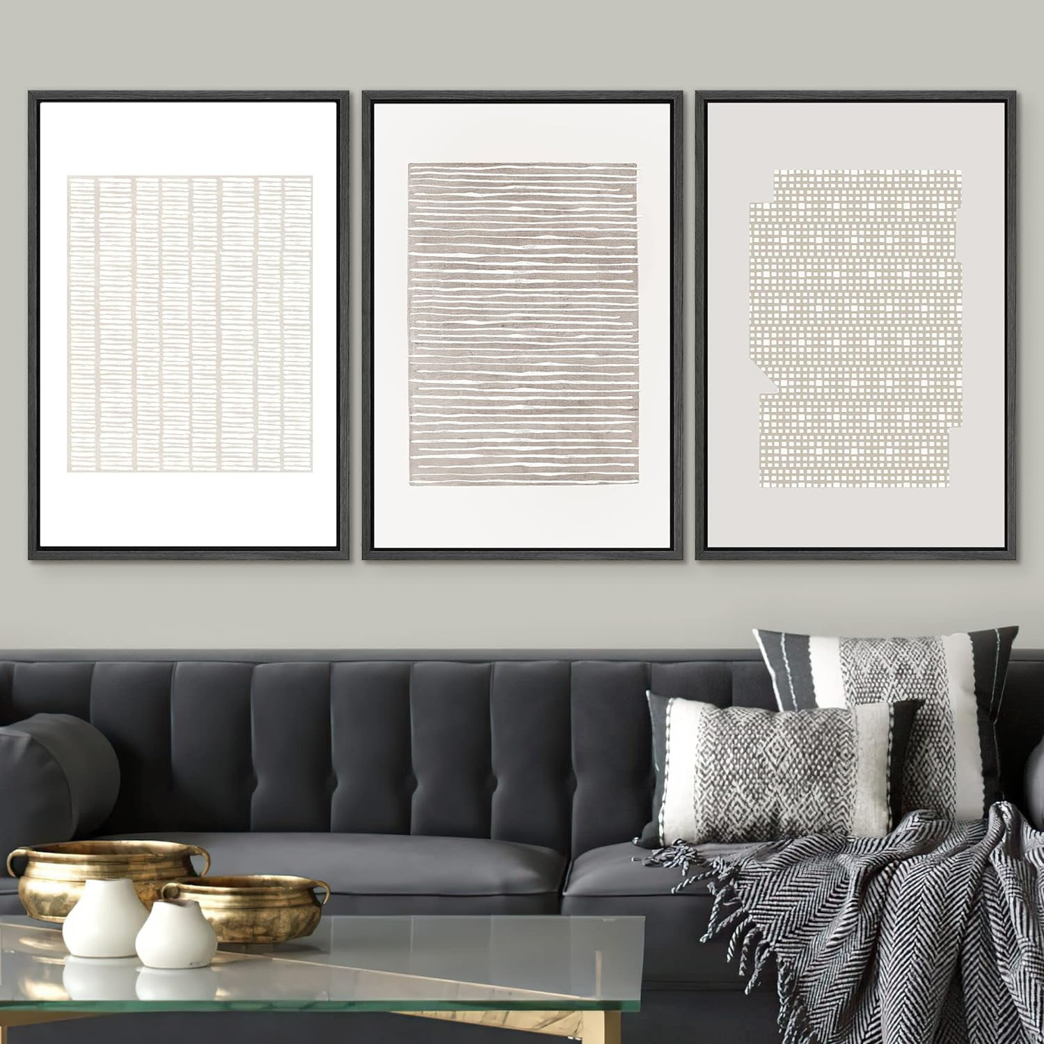 PixonSign Framed Wall Art Set Tan Geometric Pattern Landscape Canvas Print  Abstract Cozy Neutral Boho Wall Decor Modern Art Nordic for Living Room,  Bedroom, Office - 24\, image size:1500x1500