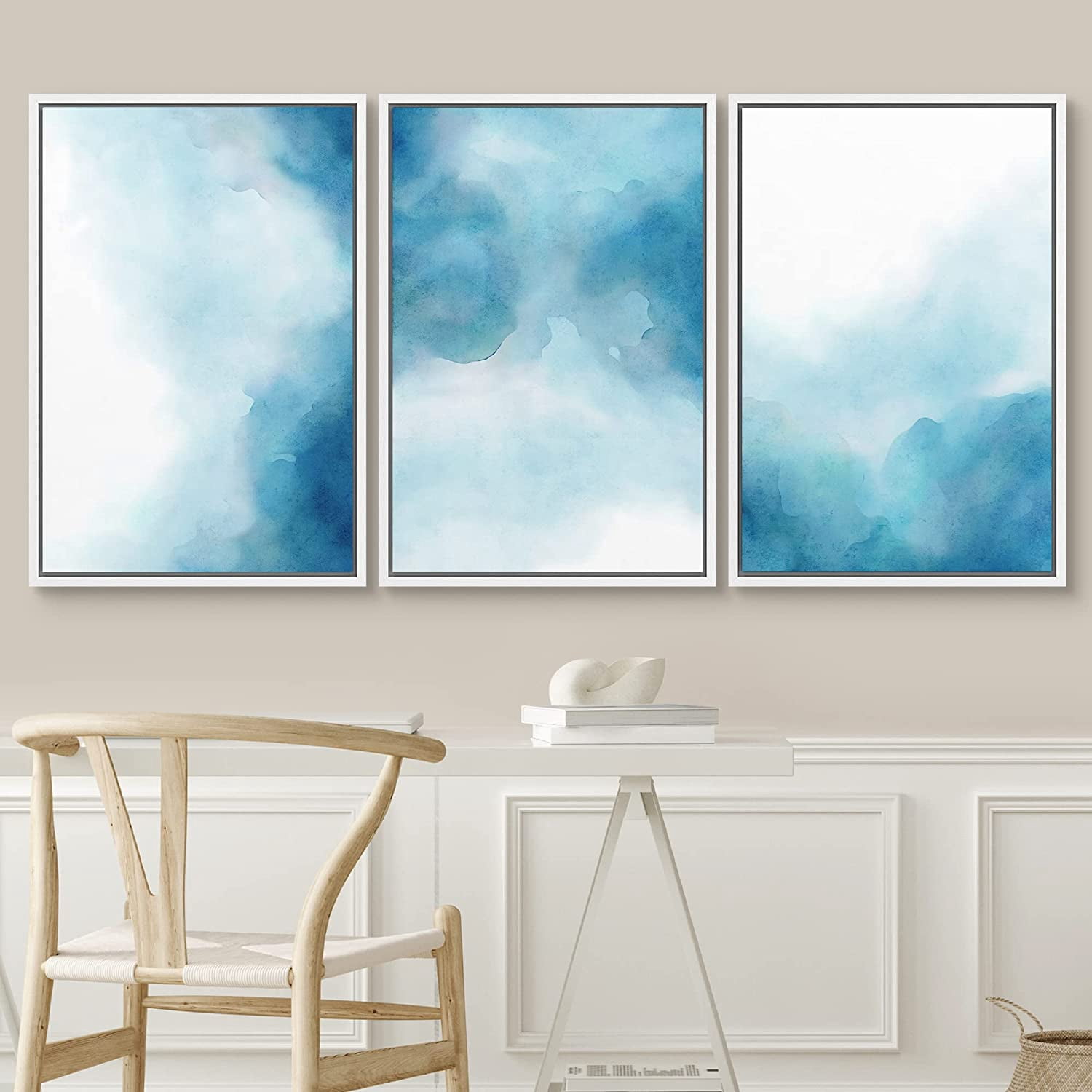 PixonSign Framed Wall Art Set Vibrant Blue Gradient Pastel Paint Stroke ...