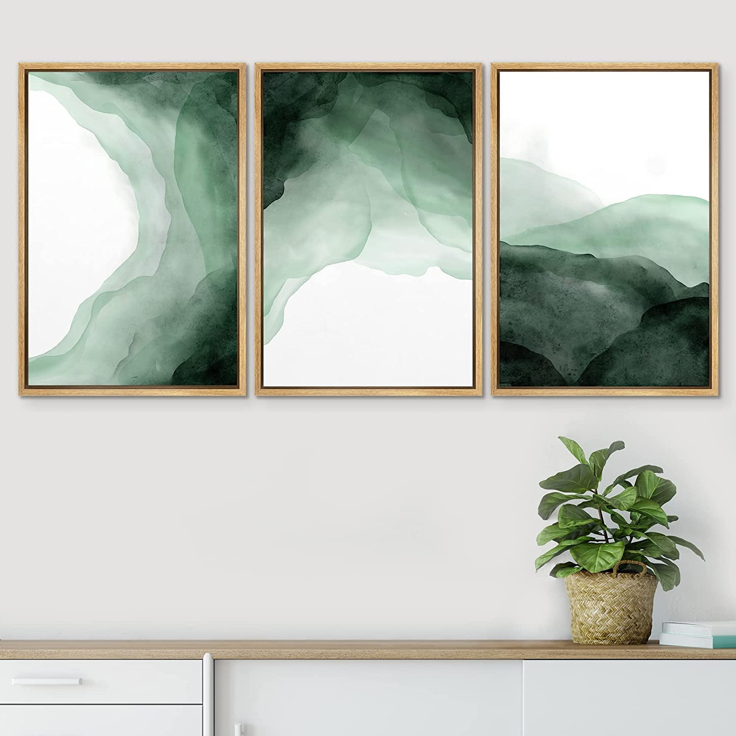 PixonSign Framed Wall Art Set Vibrant Green Gradient Pastel Paint ...