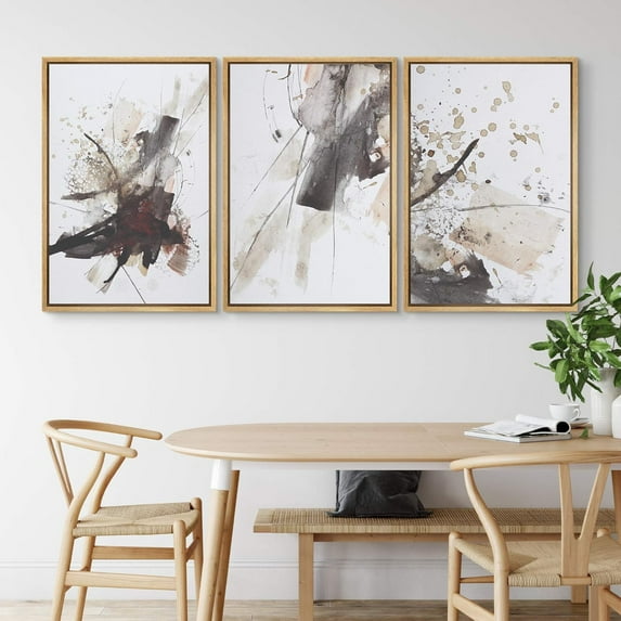 PixonSign Framed Wall Art Set Watercolor Explosion Variety Abstract Shapes Modern Art Decor Bohemian Colorful Pastel Brushstrokes Prints for Living Room, Bedroom, Office - 24"x36"x3 Natural