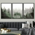 thumbnail image 1 of PixonSign Framed Wall Art Set Woodland Nursery Print Decor Fog & Mist Over Green Pine Tree Forest Nature Wilderness Modern Art Chic Landscape for Living Room, Office - 16"x24"x3 Panels Black, 1 of 5