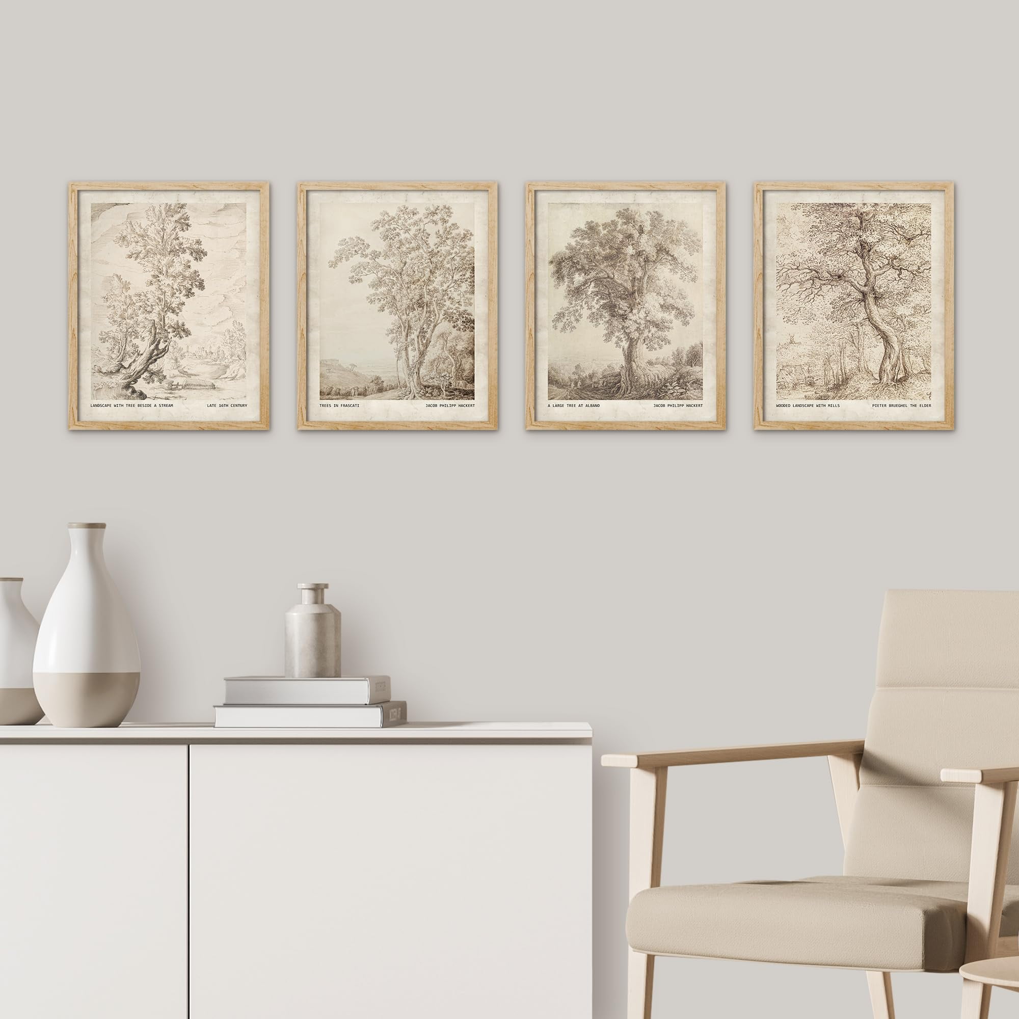 PixonSign Framed Wall Art Sketch Antique Tree Vintage Landscape Prints ...