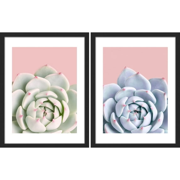 PixonSign Framed Wall Art Southwest Cactus Succulent Posters, Set of 2 Blue & Green Desert Plants Boho Illustrations Wall Decor, Adhesive Canvas Prints for Home Decor - 8"x10" Black