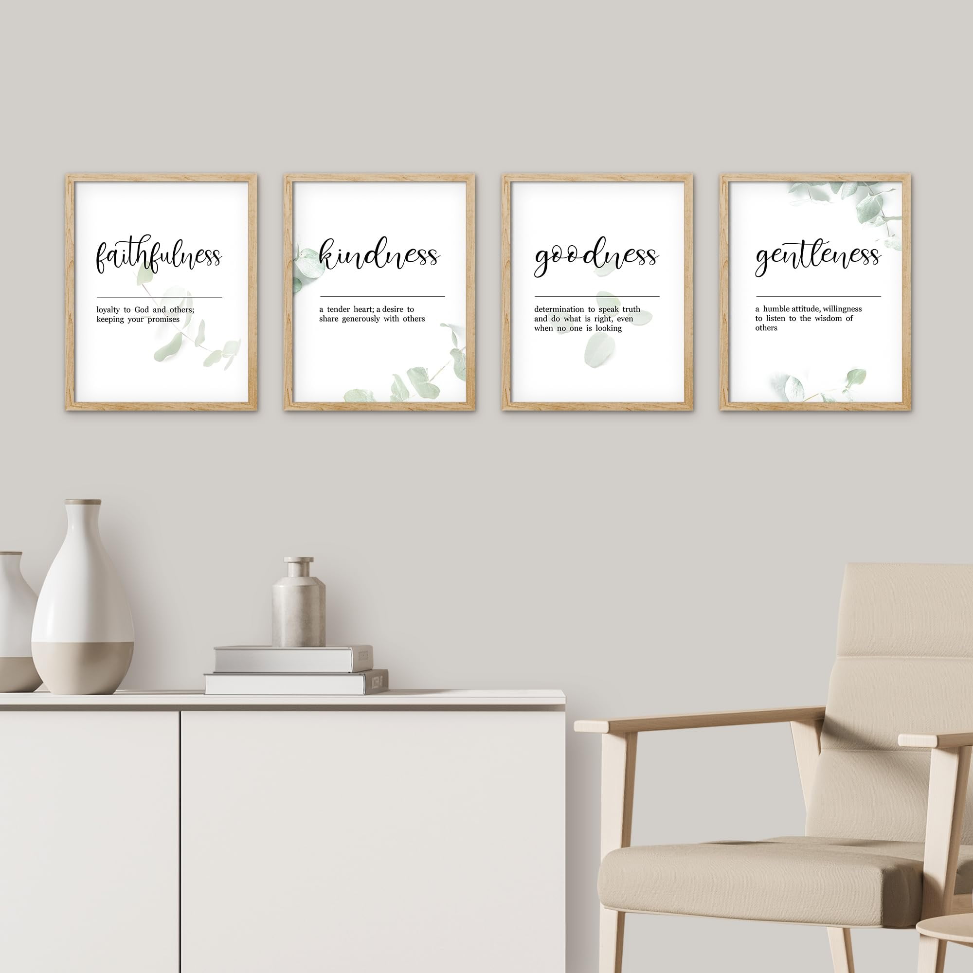 PixonSign Framed Wall Art Spiritual Inspirational Virtue Quotes Posters, Set of 4 Faithfulness