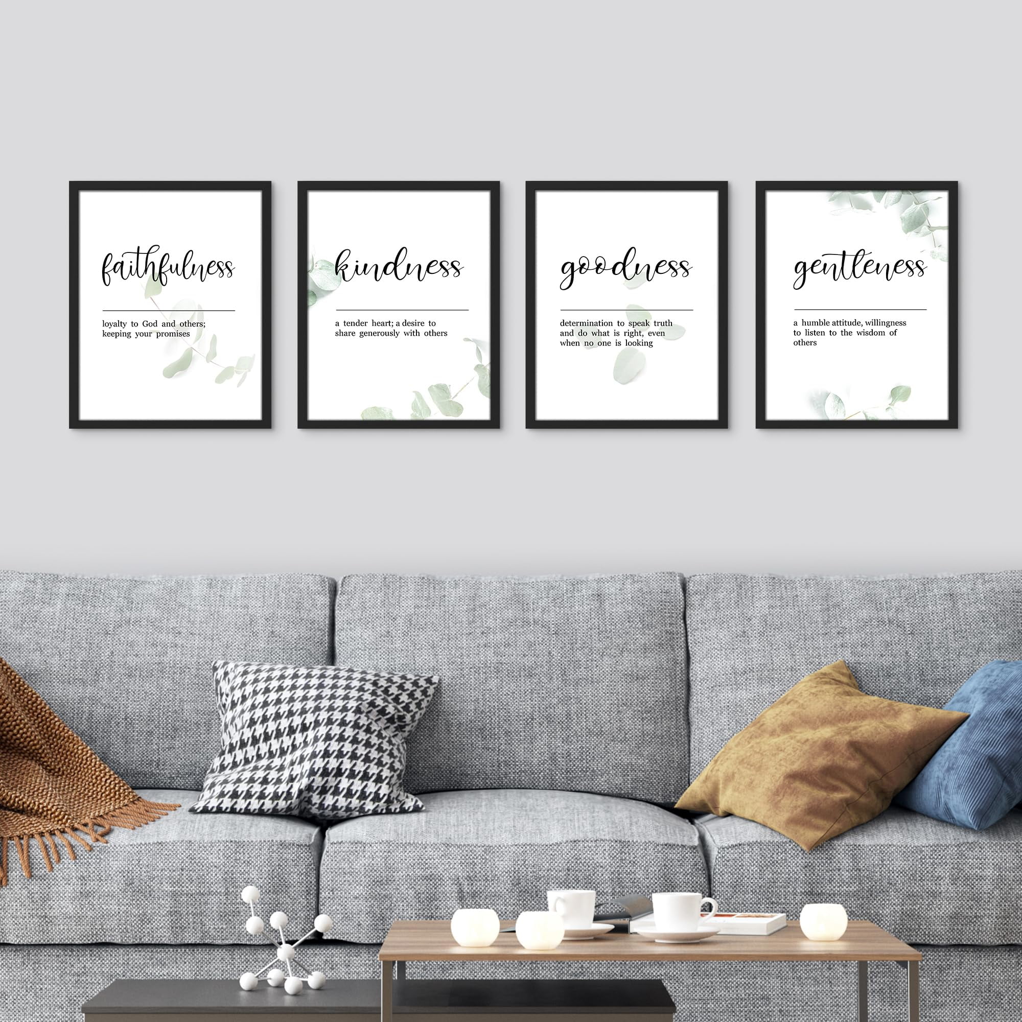 PixonSign Framed Wall Art Spiritual Inspirational Virtue Quotes Posters, Set of 4 Faithfulness
