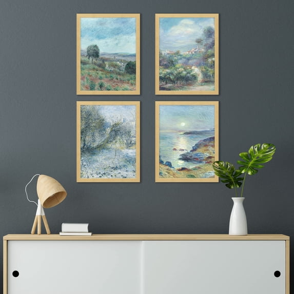 PixonSign Framed Wall Art Spring Countryside Coppice, Set of 4 Classic Retro Wall Decor Arts, Nature Pastel Wall Décor, Adhesive Canvas Poster, Modern Home Artwork - 11"x14" Natural