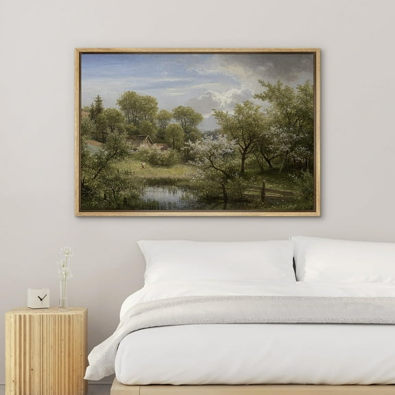 PixonSign Framed Wall Art Spring Summer Emerald Green Meadow Nature Floral/Botanical Landscape Artwork Farmhouse Oil Paintings Modern Scenery Canvas Prints Colorful for Rooms - 24"x36" Natural