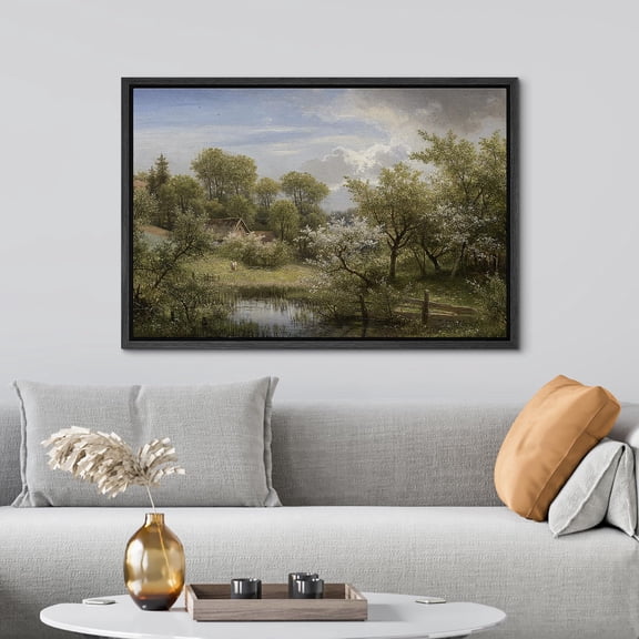 PixonSign Framed Wall Art Spring Summer Emerald Green Meadow Nature Floral/Botanical Landscape Artwork Farmhouse Oil Paintings Modern Scenery Canvas Prints Colorful for Rooms - 24"x36" Black