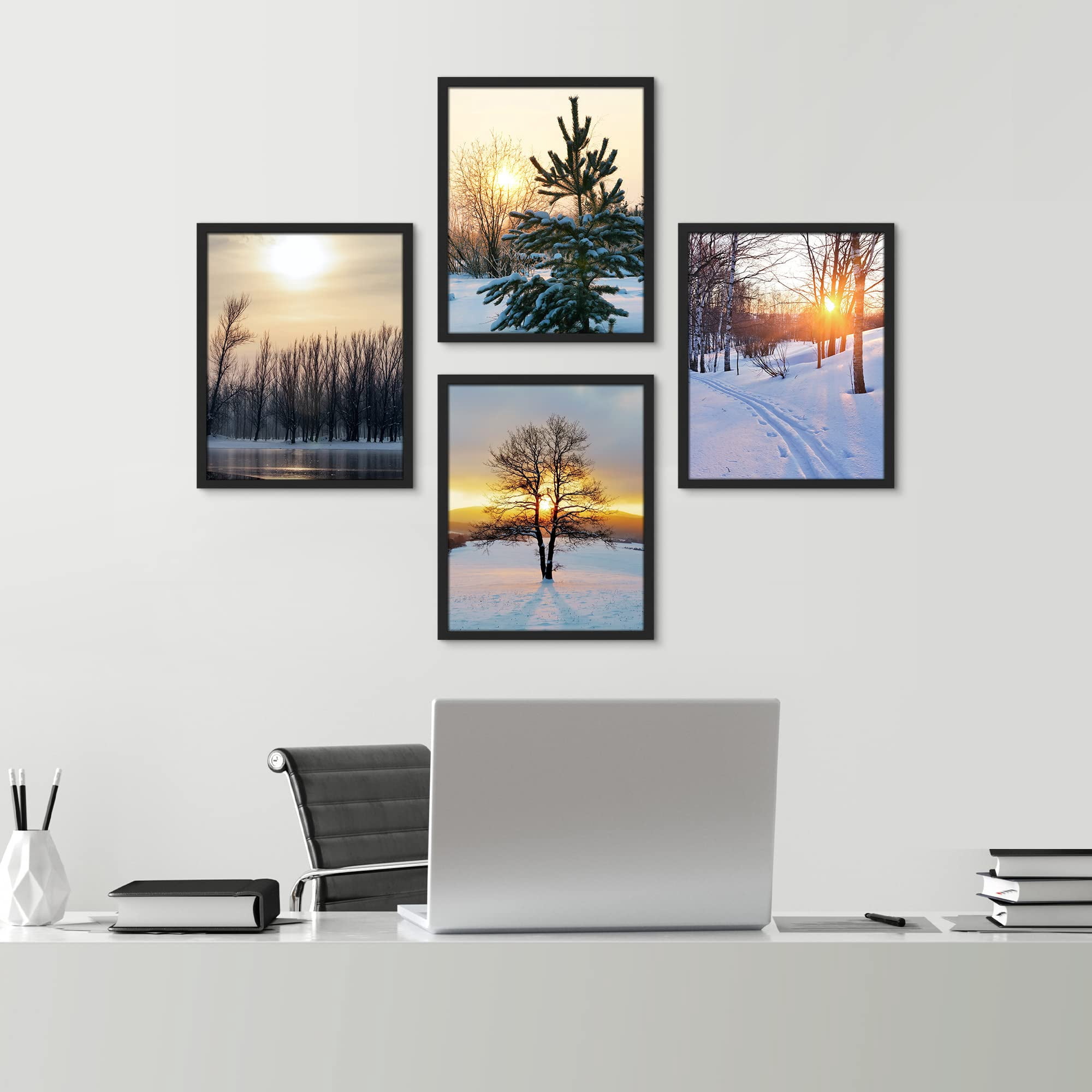 PixonSign Framed Wall Art Sunset Snowy Winter Forest Landscape Prints ...