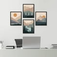 thumbnail image 1 of PixonSign Framed Wall Art Teal Orange Mountain Forest River Prints, Set of 4 Abstract Geometric Wall Decor Arts, Forest Wall Décor, Adhesive Canvas Poster, Modern Home Artwork - 8"x10" Black, 1 of 5