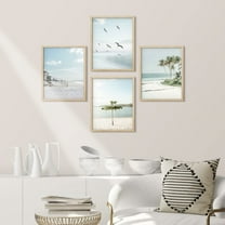 PixonSign Framed Wall Art Tropical Island Pastel Washed Out Palm Tree Illustrations Posters, Set of 4 Seaside Landscape Digital Art Photography Canvas Prints for Home Decor - 11"x14" Natural