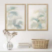 PixonSign Framed Wall Art Tropical Palm Leaves in Pastel Tones Posters, Set of 2 Elegant Gold Foil Highlights Botanical Wall Decor, Adhesive Canvas Prints for Home Decor - 11"x14" Natural