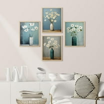 PixonSign Framed Wall Art Vintage Daisy Floral Illustrations Posters, Set of 4 Rustic Country Style White Flowers in Vases Fine Art Nature Wilderness Canvas Prints for Home Decor - 11"x14" Natural
