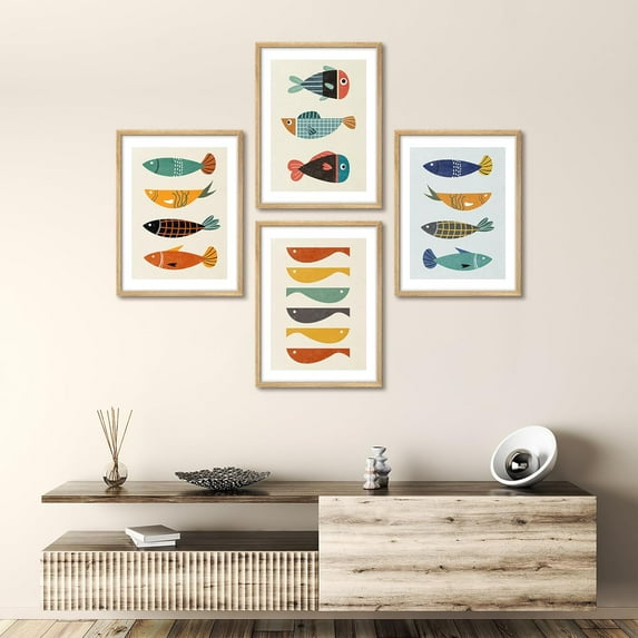 PixonSign Framed Wall Art Vintage Style Flowers Botanical Posters, Set of 4 Antique Countryside Floral Illustrations Wall Decor, Adhesive Canvas Prints for Home Decor - 12"x16" Natural