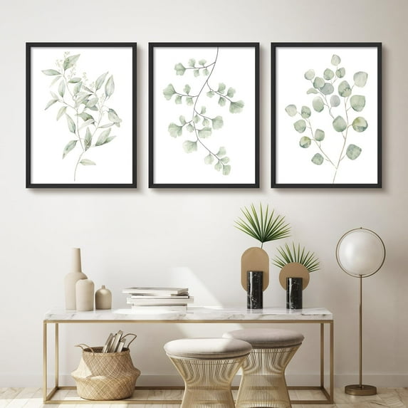 PixonSign Framed Wall Art Watercolor Greenery Plants Posters, Set of 3 Nature Wilderness Decorative Botanical Illustrations Wall Decor, Adhesive Canvas Prints for Home Decor - 8"x10" Black