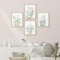 PixonSign Framed Wall Art Watercolor Greenery and White Flower Posters, Set of 4 Elegant Botanical Floral Illustrations Wall Decor, Adhesive Canvas Prints for Home Decor - 8"x10" Natural