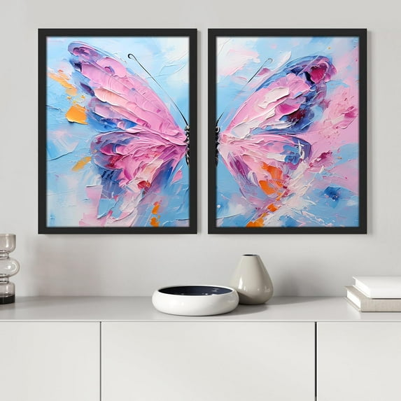 PixonSign Framed Wall Art Watercolor Monarch Butterfly Posters, Set of 2 Geometric Abstract Modern Art Boho Illustrations Wall Decor, Adhesive Canvas Prints for Home Decor - 8"x10" Black