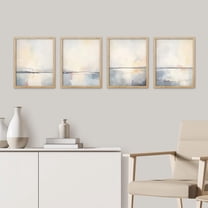 PixonSign Framed Wall Art Watercolor Ocean Seascape Prints, Set of 4 Nature Wilderness Wall Decor, Abstract Geometric Wall Décor, Adhesive Canvas Poster, Modern Home Artwork - 11"x14" Natural