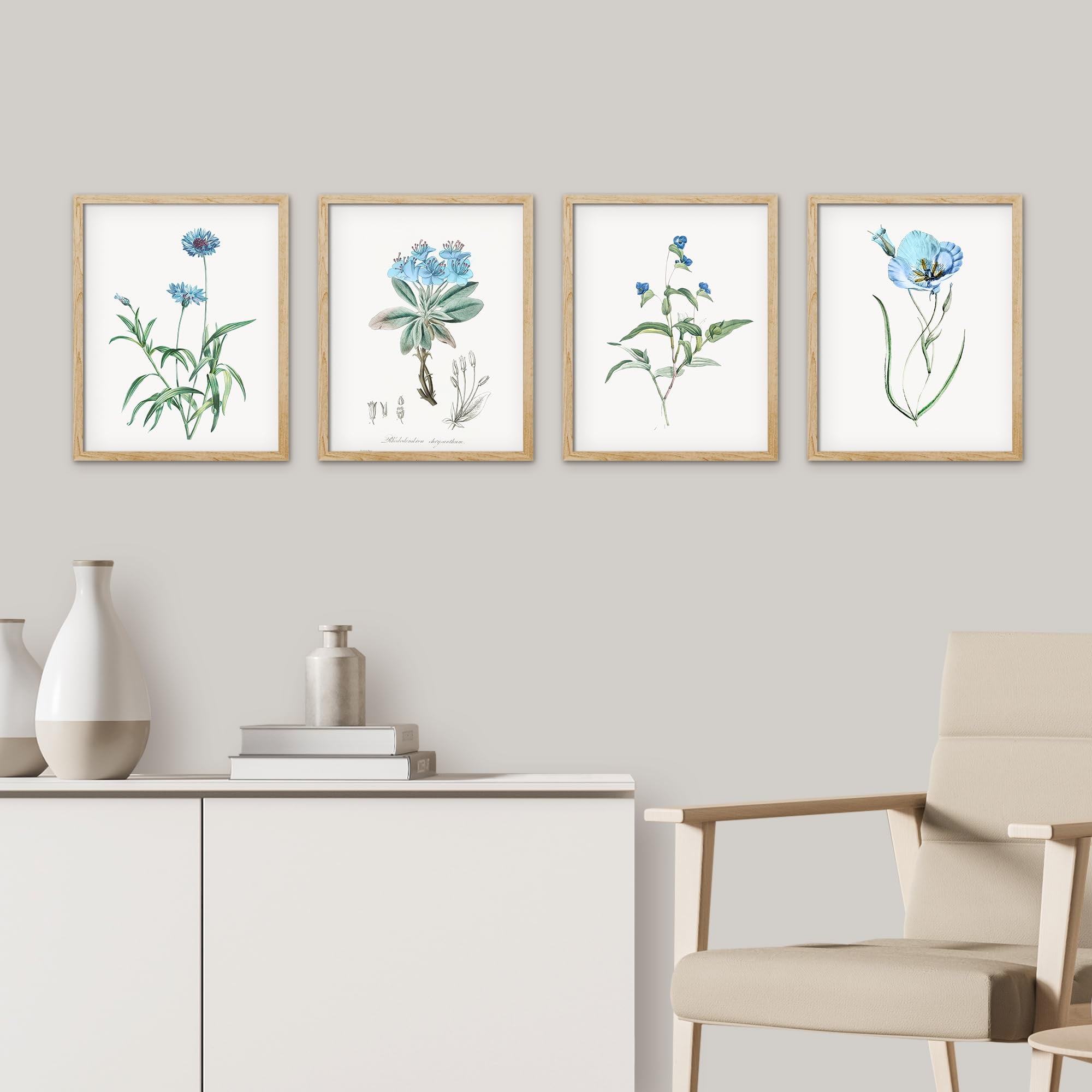 PixonSign Framed Wall Art Watercolor Pastel Navy Blue Cornflower Prints ...