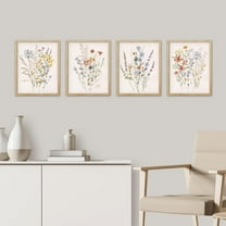 PixonSign Framed Wall Art Watercolor Wildflowers Exhibition Posters, Set of 4 Colorful Flowers Botanical Illustrations Wall Decor, Farmhouse Adhesive Canvas Prints for Home Decor -