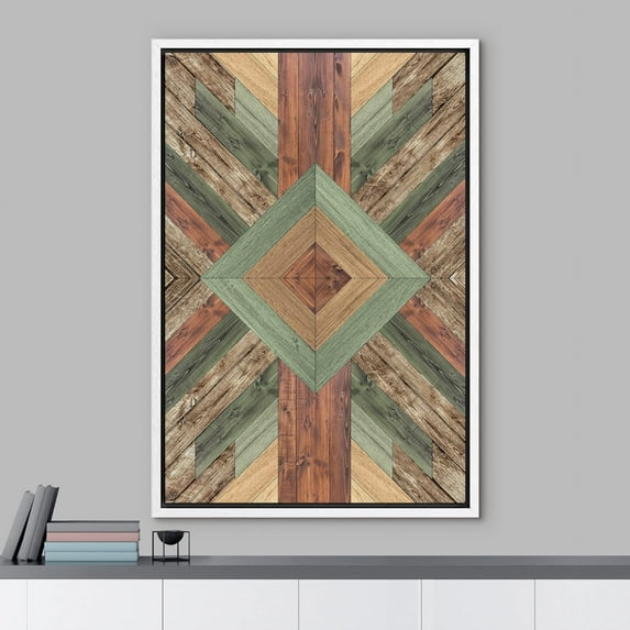 PixonSign Framed Wall Art Western Decor Diamond Polygon Collage Abstract Geometric Wood Panels Woodblock Modern Art Country/Farmhouse Multicolor Canvas Prints for Home Decor -
