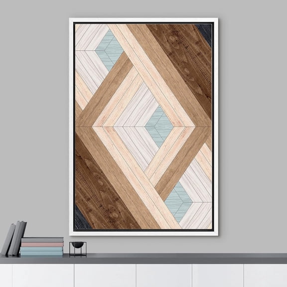 PixonSign Framed Wall Art Western Decor Geometric Diamond Wood Panel Pattern Abstract Wood Panels Woodblock Modern Art Farmhouse Multicolor Canvas Prints for Home Decor -