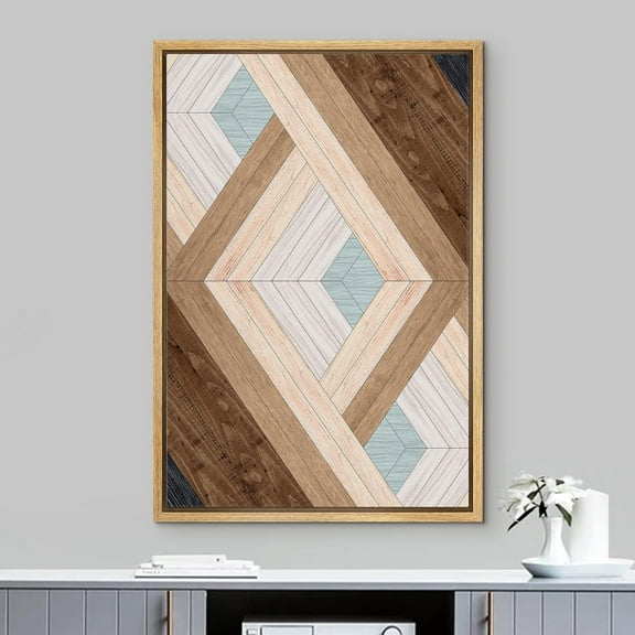 PixonSign Framed Wall Art Western Decor Geometric Diamond Wood Panel Pattern Abstract Wood Panels Woodblock Modern Art Farmhouse Multicolor Canvas Prints for Home Decor -