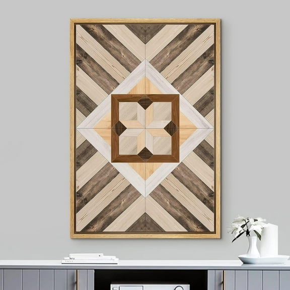 PixonSign Framed Wall Art Western Decor Geometric Polygon Wood Panel Pattern Abstract Wood Panels Woodblock Modern Art Farmhouse Multicolor Nordic Canvas Prints for Home Decor -