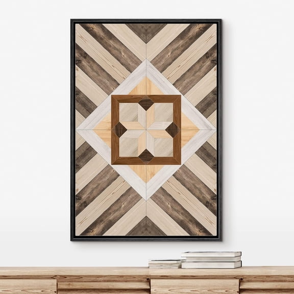 PixonSign Framed Wall Art Western Decor Geometric Polygon Wood Panel Pattern Abstract Wood Panels Woodblock Modern Art Farmhouse Multicolor Nordic Canvas Prints for Home Decor
