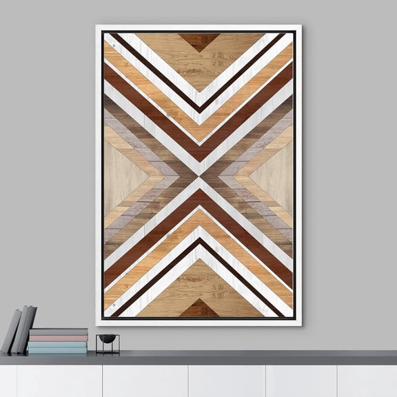 PixonSign Framed Wall Art Western Decor Grunge Geometric Triangle Pattern Abstract Wood Panels Woodblock Modern Art Farmhouse Multicolor Nordic Canvas Prints for Home Decor -