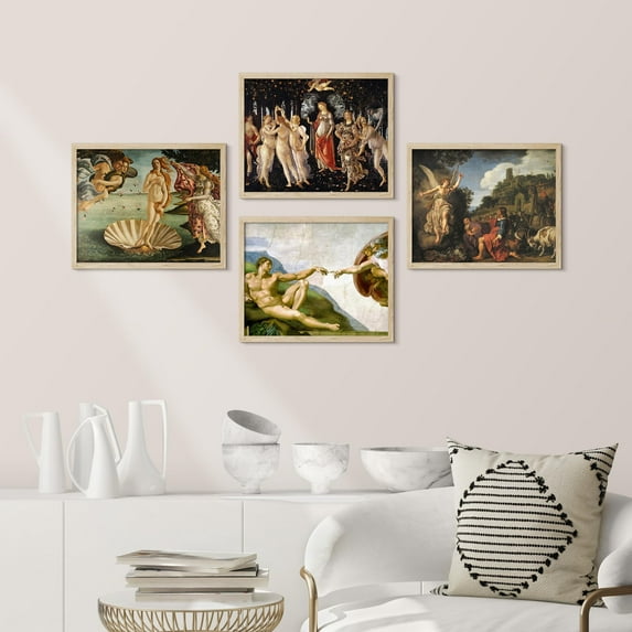 PixonSign Framed Wall Art Whimsical Dog Playing Poker Game Posters, Set of 4 Humorous Canine-Themed Fine Art Vintage Canvas Prints, Grotesque Wall Décor for Home Decor - 8"x10" Natural