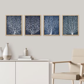 PixonSign Framed Wall Art White Abstract Trees Floral Botanical Posters, Set of 4 Nature Wilderness Country/Farmhouse Canvas Prints, Rustic Cozy Zen Wall Décor for Home Decor - 8"x10" Natural