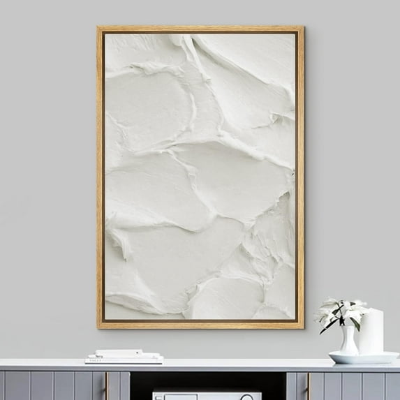 PixonSign Framed Wall Art White Brush Stroke Plaster Pattern Abstract Shape Paintings Minimalism Modern Art Decoration Contemporary Canvas Prints Fine Art Cool for Rooms - 24"x36" Natural