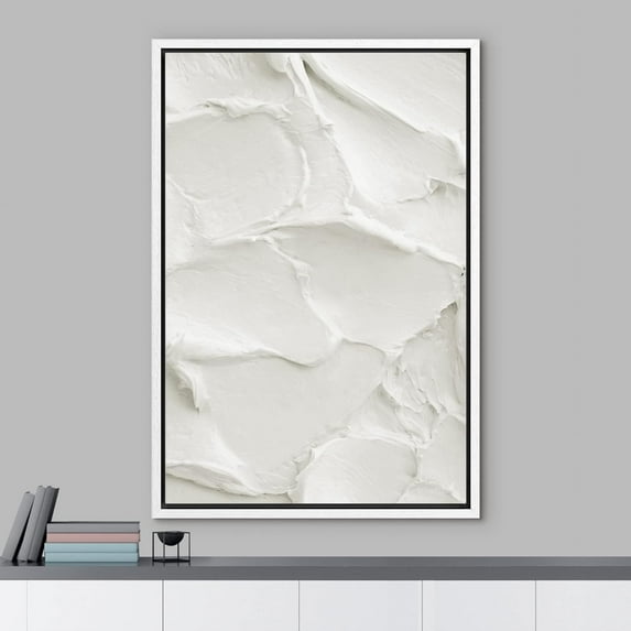 PixonSign Framed Wall Art White Brush Stroke Plaster Pattern Abstract Shape Paintings Minimalism Modern Art Decoration Contemporary Canvas Prints Fine Art Cool for Rooms - 24"x36" White
