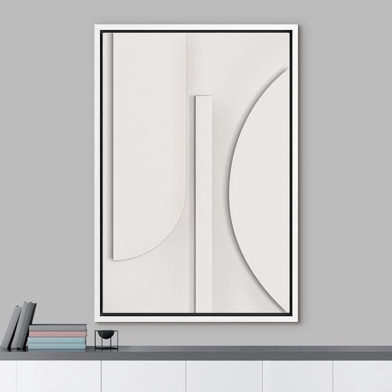 PixonSign Framed Wall Art White Geometric Mid-Century Polygon Landscape Abstract Geometry Paintings Minimalism Modern Art Decor Contemporary Canvas Prints Fine Art for Rooms - 16"x24" White