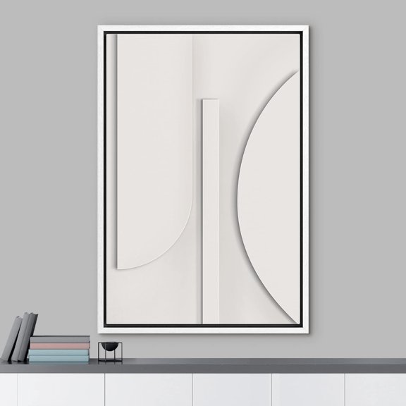 PixonSign Framed Wall Art White Geometric Mid-Century Polygon Landscape Abstract Geometry Paintings Minimalism Modern Art Decor Contemporary Canvas Prints Fine Art for Rooms - 24"x36" White