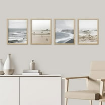 PixonSign Framed Wall Art, White Minimal Ocean Beach Seashore Coastals Posters, Set of 4 Sea Wave Landscape Prints Wall Decor, Nature Seaside Wall Décor for Living Room, Bedroom - 8"x10" Natural