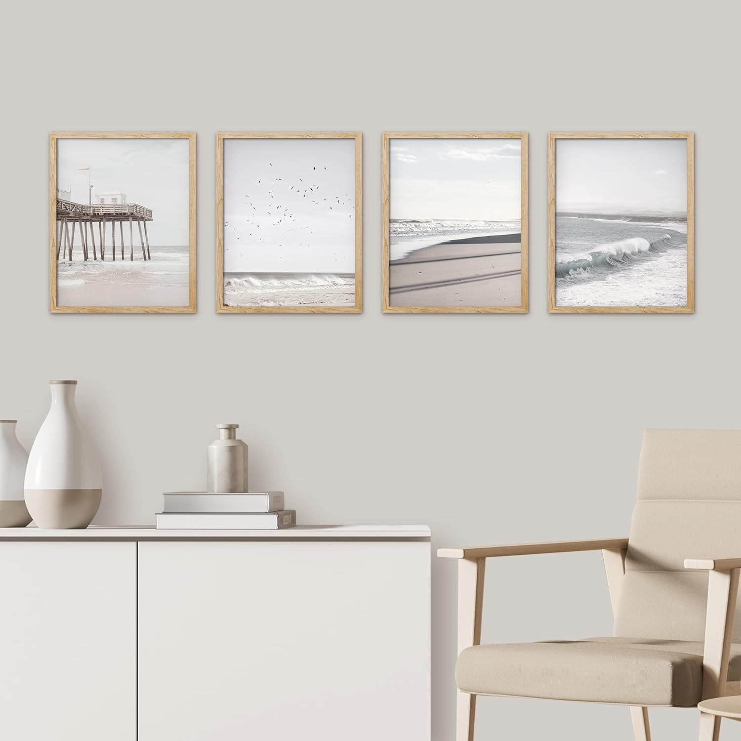 Curated visual reference: Visual Reference: Pixonsign Framed Wall Art White Minimalist California Ocean Beach