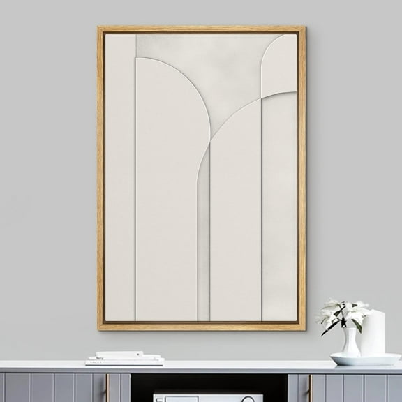 PixonSign Framed Wall Art White Polygon Geometry Mid-Century Landscape Abstract Geometric Paintings Minimalism Modern Art Decor Contemporary Canvas Prints Fine Art for Rooms - 24"x36" Natural