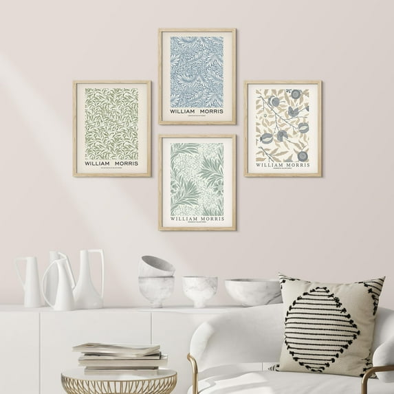 PixonSign Framed Wall Art William Morris Blue & Green Floral Pattern Prints, Set of 4 Nature Flowers Fine Arts, Country/Farmhouse Wall Décor, Vintage Posters for Home Decor -