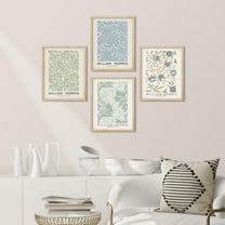 PixonSign Framed Wall Art William Morris Blue & Green Floral Pattern Prints, Set of 4 Nature Flowers Fine Arts, Country/Farmhouse Wall Décor, Vintage Posters for Home Decor -
