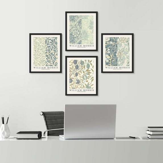 PixonSign Framed Wall Art William Morris Botanical and Floral Design Prints, Set of 4 Nature Flowers Fine Arts, Country/Farmhouse Wall Décor, Vintage Posters for Home Decor -