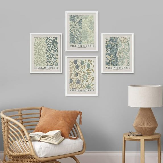 PixonSign Framed Wall Art William Morris Botanical and Floral Design Prints, Set of 4 Nature Flowers Fine Arts, Country/Farmhouse Wall Décor, Vintage Posters for Home Decor -