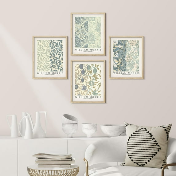 PixonSign Framed Wall Art William Morris Botanical and Floral Design Prints, Set of 4 Nature Flowers Fine Arts, Country/Farmhouse Wall Décor, Vintage Posters for Home Decor -