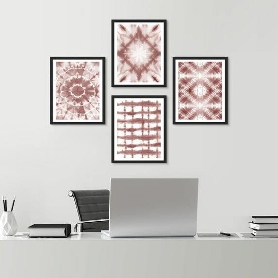 PixonSign Framed Wall Art Wine Red Pastel Geometric Pattern Prints, Set of 4 Abstract Wall Decor Arts, Geometric Wall Décor, Adhesive Canvas Poster, Modern Home Artwork - 12"x16" Black