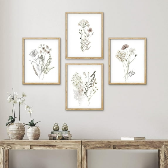 PixonSign Framed Wall Art Winter Autumn Brown Wildflowers Posters, Set of 4 Nature Wilderness Wall Decor Prints, Botanical Floral Wall Décor, Rustic Classic Countryside Artwork - 8"x10" Natural