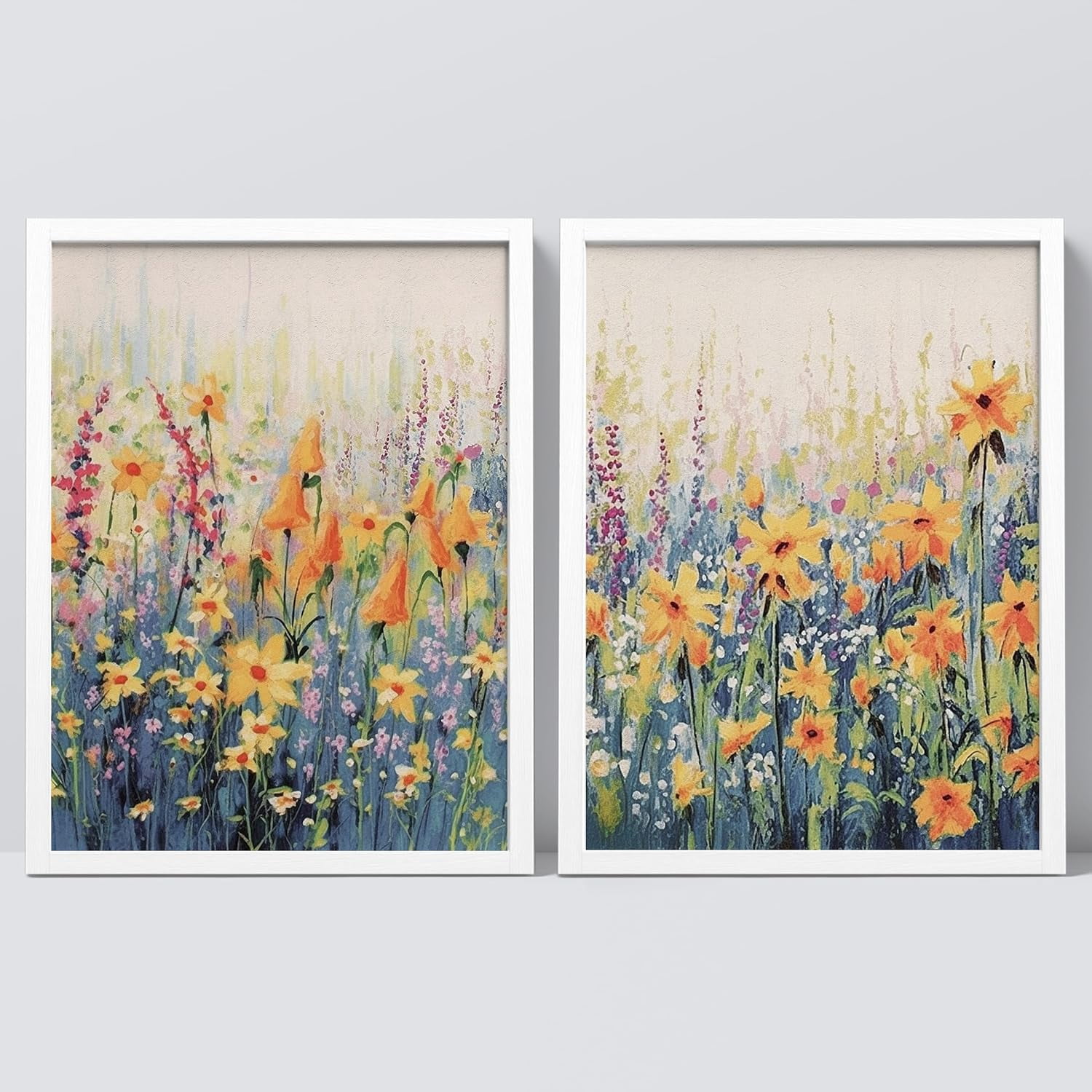 PixonSign Framed Wall Art Yellow Wildflowers Garden Floral Posters, Set ...